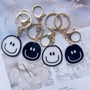 Smiley Face Keychain Round Acrylic Zinc Alloy Pendant Gold Lobster Clasp Bag Charm Car Key Ring Cute Gift For Women