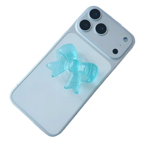 Light blue translucent bowknot phone socket stand with jelly texture on white background