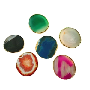 Natural agate slices with gold plating edge in multiple colors for phone grip or decor