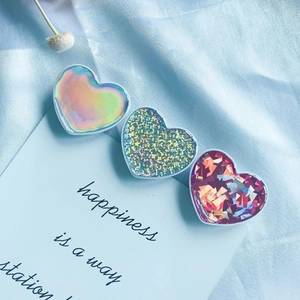 Foldable heart shaped phone socket grip with shell texture and glitter finish