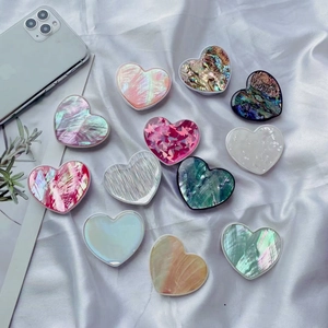 Heart Shape Phone Grip Expanding Stand Collapsible Socket Holder Holographic Abalone Shell Texture Support