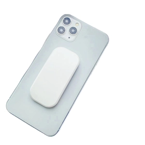 Minimalist white transparent sliding phone stand holder for desk use with sleek oval design