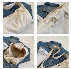 Détails du sac fourre-tout en nylon beige avec double fermeture éclair et bandoulière