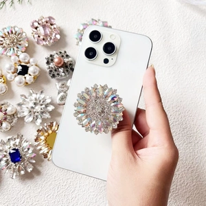 Luxury rhinestone sunflower pop socket phone holder with sparkling diamond accents