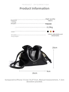 Spécifications de taille pour le sac nuage plissé noir avec dimensions 26x20x9cm