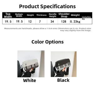 Detailed size specifications for piano keyboard patterned PU leather crossbody bag