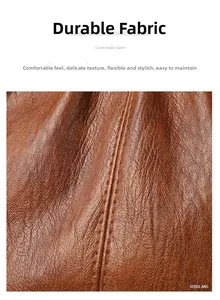 Close-up of brown litchi pattern leather showing fine stitching and durable texture