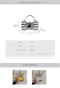 Detail view of acrylic evening clutch with bow shape and metal chain shoulder strap