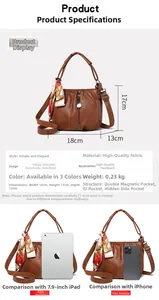 Brown vintage handbag with dimensions 18x17x13cm showing size scale and interior storage