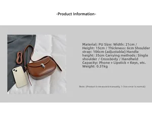 Tabella dimensioni per borsa a sella in PU marrone con tracolla a catena d'oro