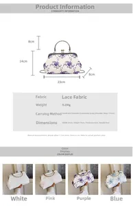 Detailed size guide and specifications for the floral lace embroidery evening handbag