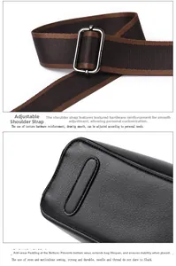 Detail of adjustable striped fabric strap and leather bottom with protective oval pads