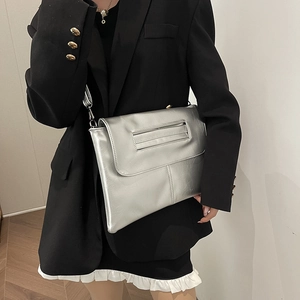Minimalist silver metallic crossbody envelope bag with flap cover for women