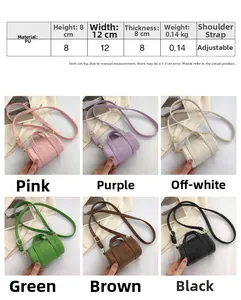 Size chart and color selection for this mini PU leather cylindrical crossbody handbag