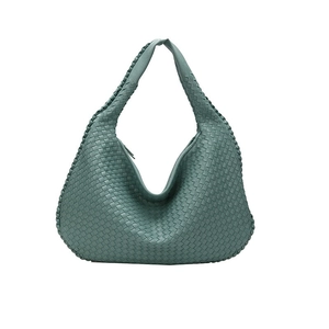 Borsa hobo a spalla in pelle intrecciata verde scuro con motivo Intrecciato e stile minimal
