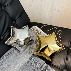 Women Star Shaped Acrylic Shoulder Bag Metallic Mirror Crossbody Evening Party Clutch With Metal Chain Strap Y2K Fashion