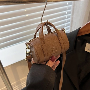Mini Barrel Crossbody Bag PU Leather Litchi Texture Chic Top Handle Shoulder Purse Trendy Minimalist Small Boston Handbag For Women