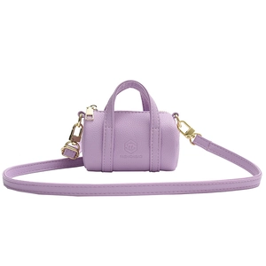 Lavender purple mini cylinder shoulder bag with lychee texture and gold hardware details