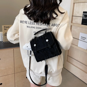 French style black versatile large capacity backpack for women with cloud charm