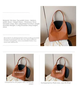 Dimensioni dettagliate della borsa tote in pelle PU marrone per formato A4 e iPad