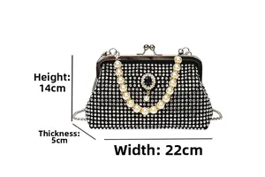 Guida alle dimensioni dettagliate per borsa da sera in strass con manico in perle