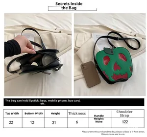 Detailed size guide for poison apple crossbody bag with dimensions and interior capacity