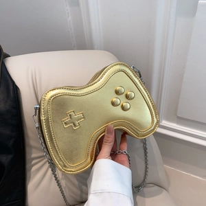 Game Controller Shape Crossbody Bag Metallic PU Leather Novelty Handbag With Silver Chain Strap For Women Y2K Fashion