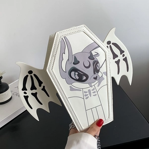 Gothic white coffin crossbody bag with bat wings and metal chain strap for women