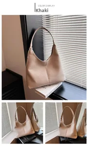 Dettaglio della borsa tote color kaki con trama a grana di litchi e design minimalista moderno