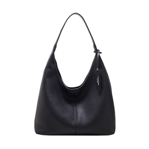 Borsa tote minimalista in pelle nera con ampio scomparto interno e tracolla sottile lunga