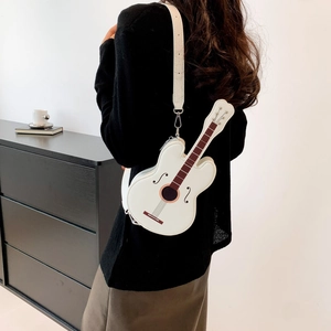 Unique violin-shaped white crossbody bag with creative instrument design for women