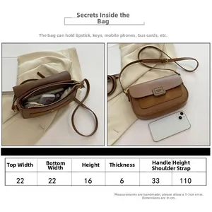 Detailed size chart and internal capacity layout for the vintage faux leather crossbody bag