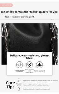Detail of waterproof breathable black leather texture and durable metal buckle on backpack