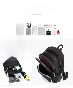 Detailed interior of a quilted nylon backpack showcasing organized multi-pocket storage