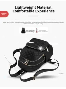Black quilted nylon backpack weighing only 460g compared to a water bottle for lightness