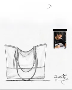 Detailed designer inspiration view of minimalist white Oxford fabric large tote bag for women