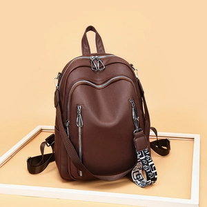 Fashion Backpack Women PU Leather Large Capacity Multi Pocket Travel Casual Bag With Geometric Strap