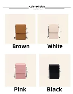 Mini crossbody bags color options including brown, white, pink, and black with chain straps