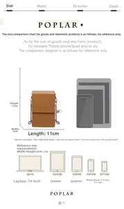 Size guide for mini crossbody bag showing dimensions 17x11x5cm with adjustable chain strap
