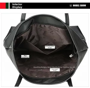 Interior layout of large Oxford tote bag showing main pocket, zipper and slip compartments