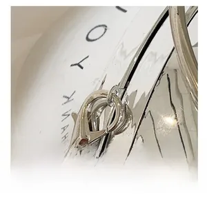 Detailed macro of a polished silver metal lobster clasp and detachable handbag chain link