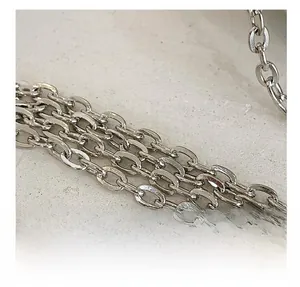 Macro detail of high-quality polished silver metal chain strap for women's acrylic bags