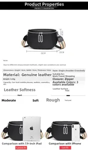 Détail du sac selle en cuir affichant les dimensions 14x19x10cm et le poids léger de 0,3kg