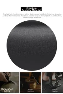 Détails du cuir noir avec motif lychee, texture résistante aux rayures et coutures précises