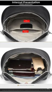 Vue intérieure du sac banane en cuir montrant le compartiment spacieux et la poche téléphone