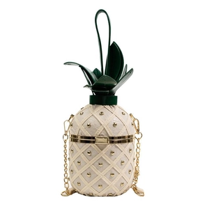 Sac seau créatif en forme d'ananas crème avec clous dorés et poignée feuille verte
