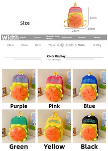 Guide des tailles sac à dos burger enfant 24x32x10cm et options de couleurs