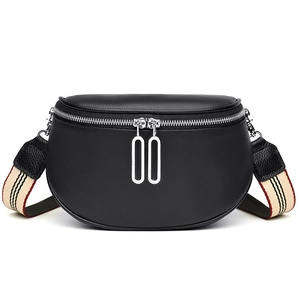 Sac Banane Demi-Lune Femme Cuir Véritable Sac Poitrine Avec Large Bandoulière Rayée Fermeture Éclair Métal Sac Bandoulière