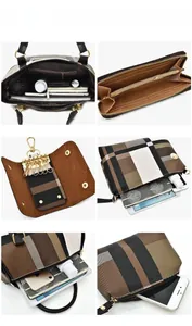 Detailed view of interior compartments and large capacity storage for 6-piece handbag set