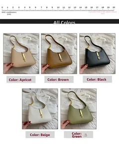 Detailed close-up showing five color variants of minimalist shoulder bags with chain straps
